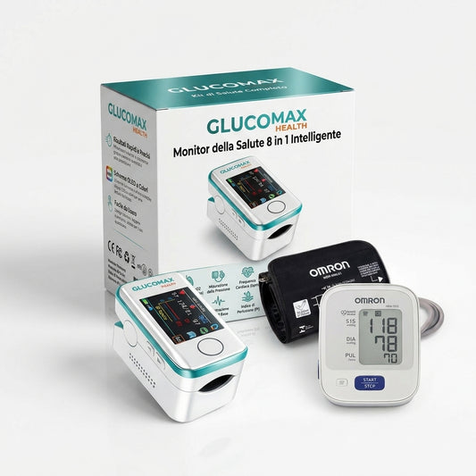 Kit Salute: Glucomax Misuratore Senza Dolore + Gratis Misuratore di Pressione